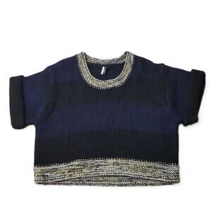 Topshop Womens Wool Mohair Cropped Knit Sweater Metallic Gold Navy Black Size 12